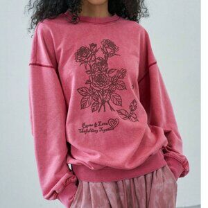 NEW Pink Cotton Floral Printed Sweater Sweatshirt Medium